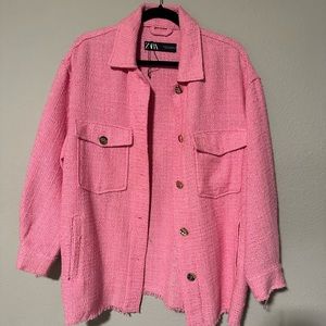 Pink Zara textured weave over shirt size m